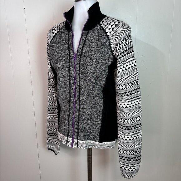 Title Nine Cardigan Small Black White Full-Zip Sweater Pockets Cotton Blend - Picture 3 of 11